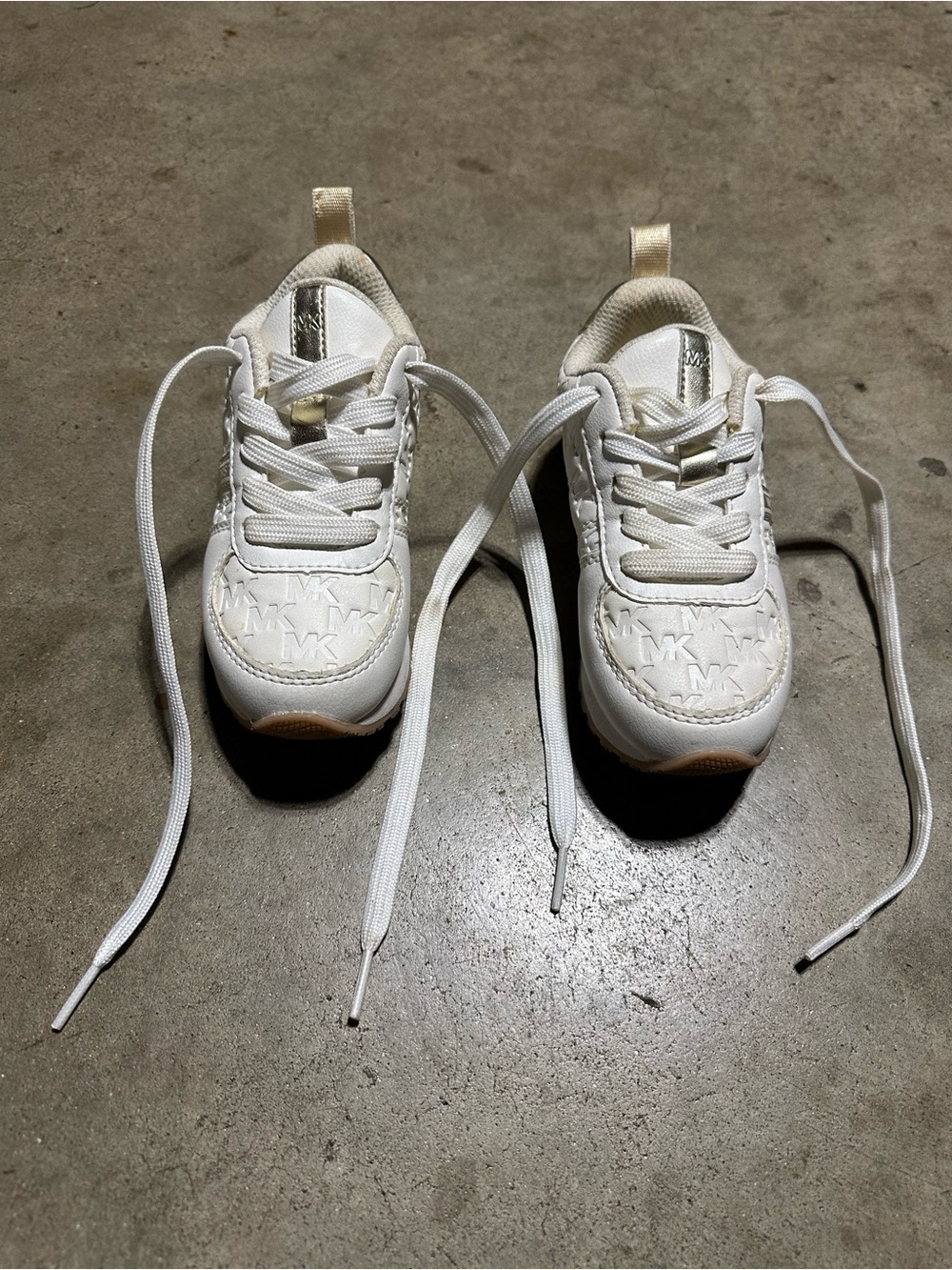 Michael Kors Kids White and Beige Logo Sneakers